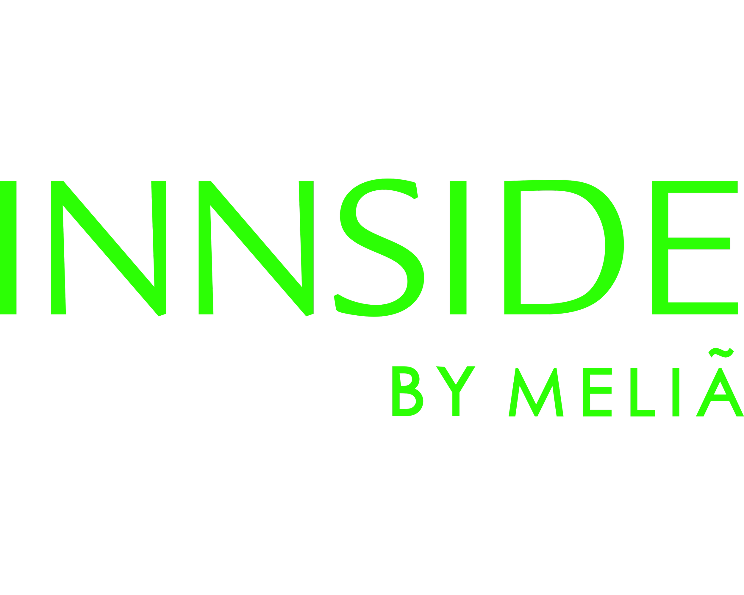 Neon sign that says "INSIDE" in large green letters with smaller text underneath that reads "BY MELIA" against a black background.