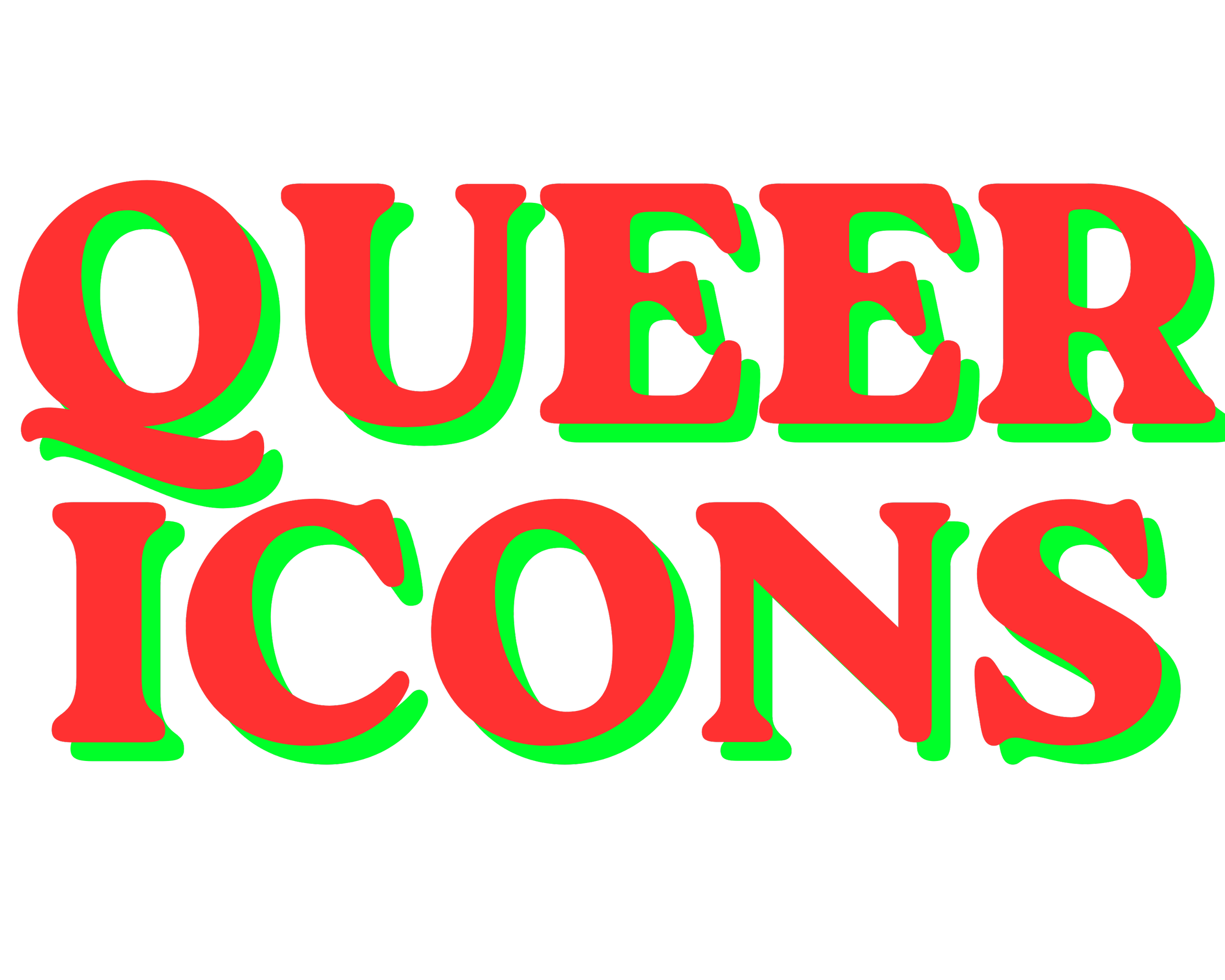 Colorful text saying "QUEER YOGA" in red with green shadow on a black background.