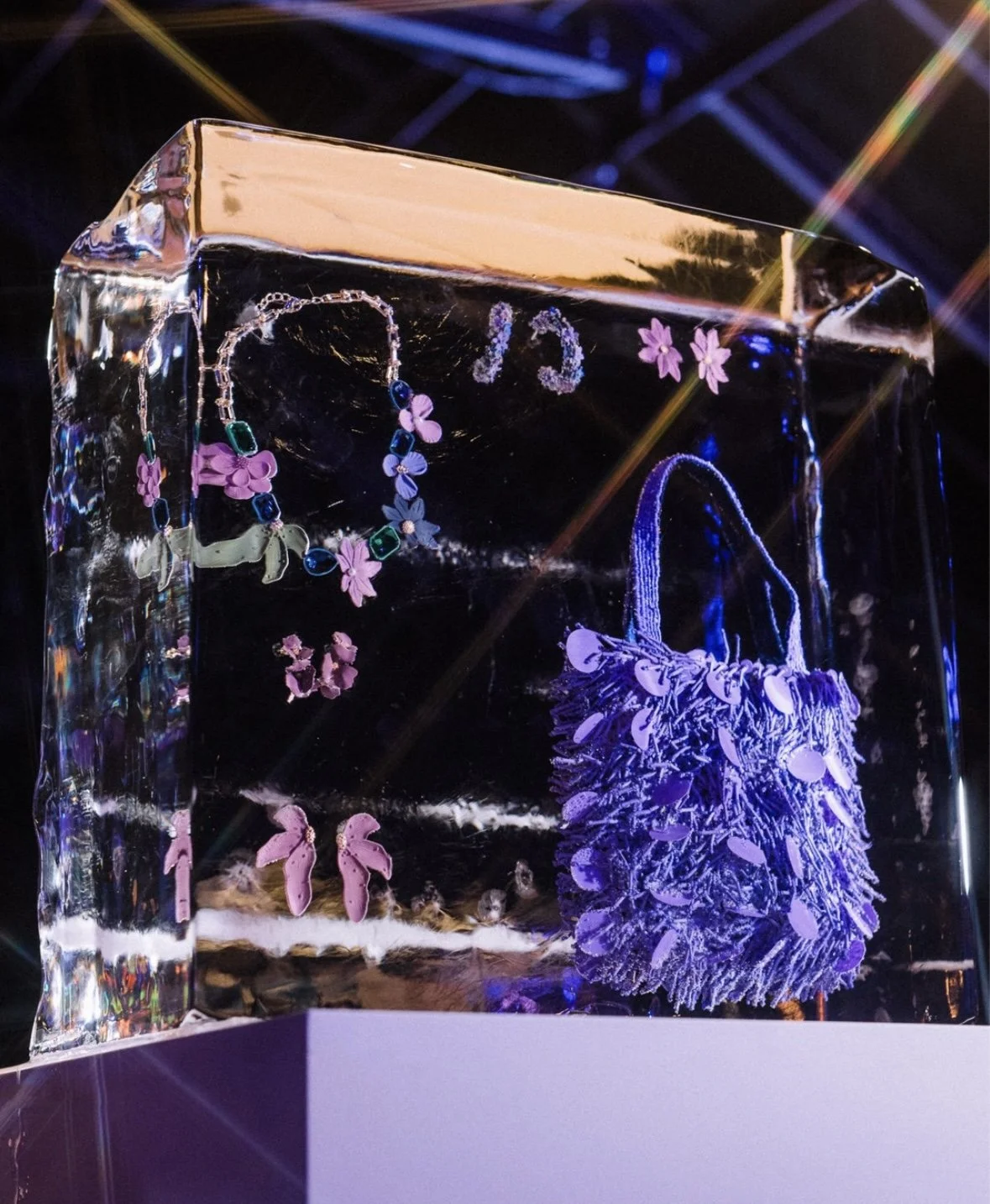 The collection revealed through blocks of ice.