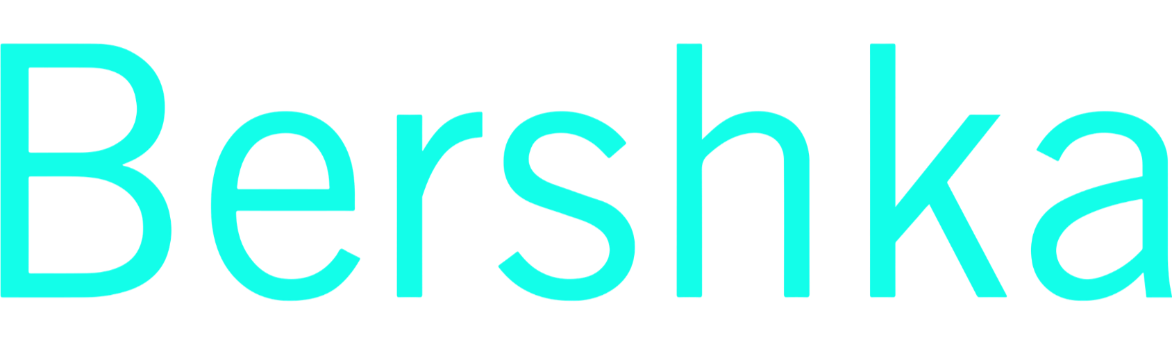 Text on a black background that reads 'Bershka' in large, light blue font.