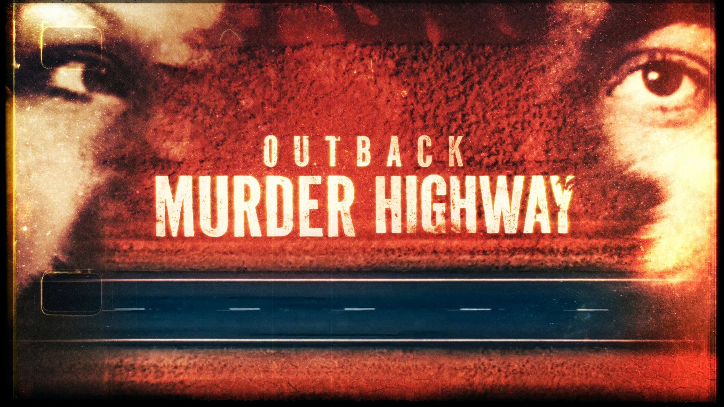 Cover for the movie 'Outback Murder Highway' featuring two confronting faces, a man on the left and a woman on the right, set against a textured red background.
