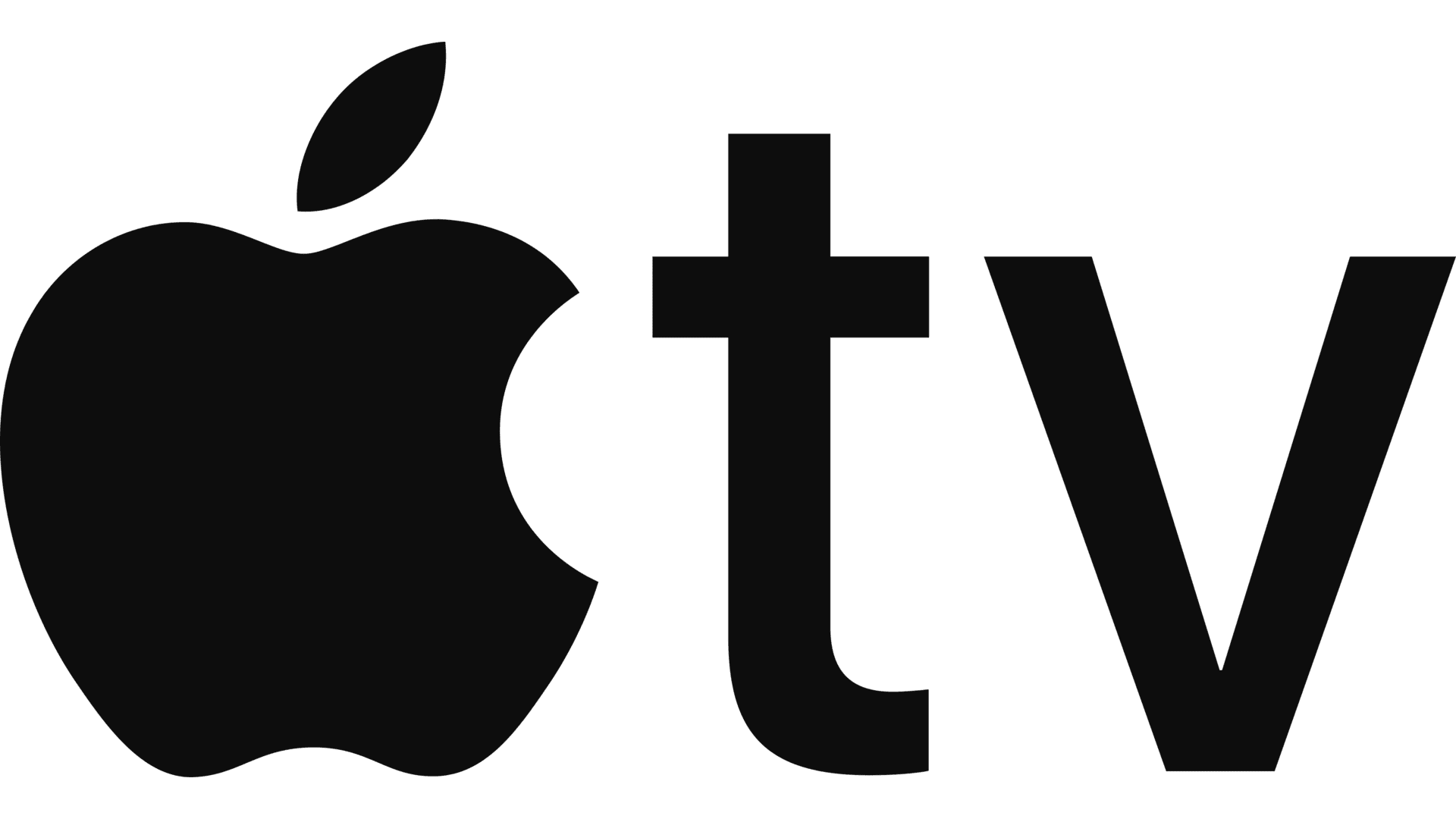 Black and white logo combining an apple symbol and the word 'TV'.
