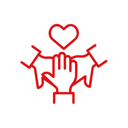 Symbolische Darstellung von gemeinsamer Unterstützung und Liebe, bestehend aus einem Herz und Händen, die sich gegenseitig halten.