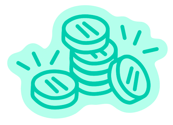 Une illustration de pièces de monnaie empilées, stylisées et colorées en turquoise.