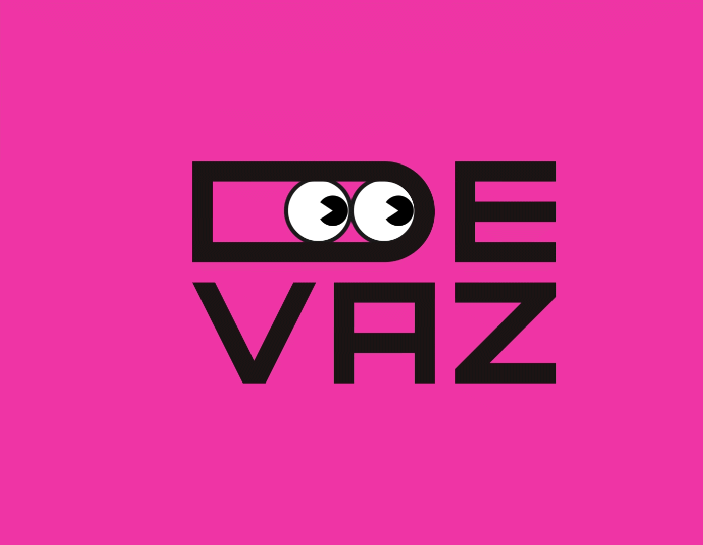 Graphic design with the phrase 'LOVE' in black and pink colors, with the 'O' stylized as two cartoonish eyes, on a pink background.