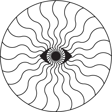 A simple black and white cartoon-style eye illustration.