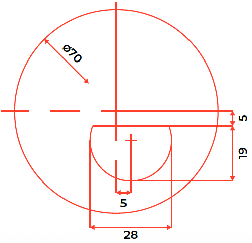 A technical drawing of a basketball court with measurements, including a 70-inch diameter circle, court dimensions of 28 by 19 inches, and other markings.
