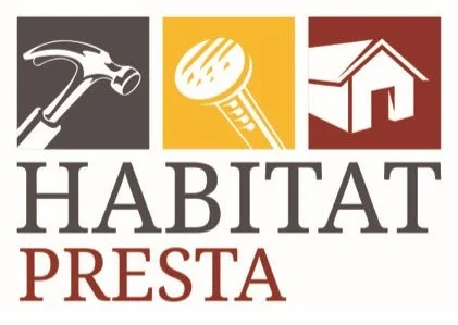 Logo avec un marteau, une vis, une maison stylisée, et le texte « HABITAT PRESTA »