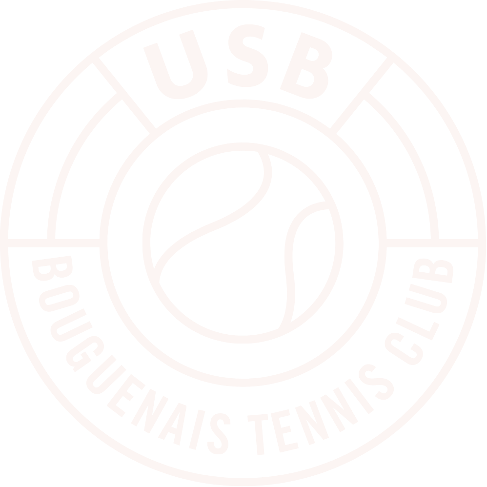 Logo du club de tennis de Bouguenais, avec un symbole stylisé de raquette de tennis et le texte 'USB Bouguenais Tennis Club' en cercle.