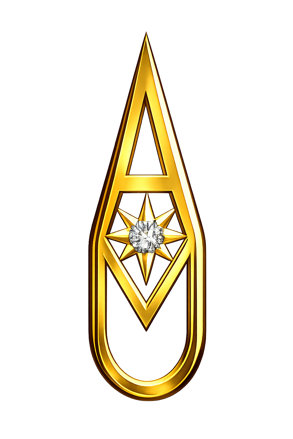 A tall, golden, arrow-shaped award or decoration with a diamond-studded star motif in the center.
