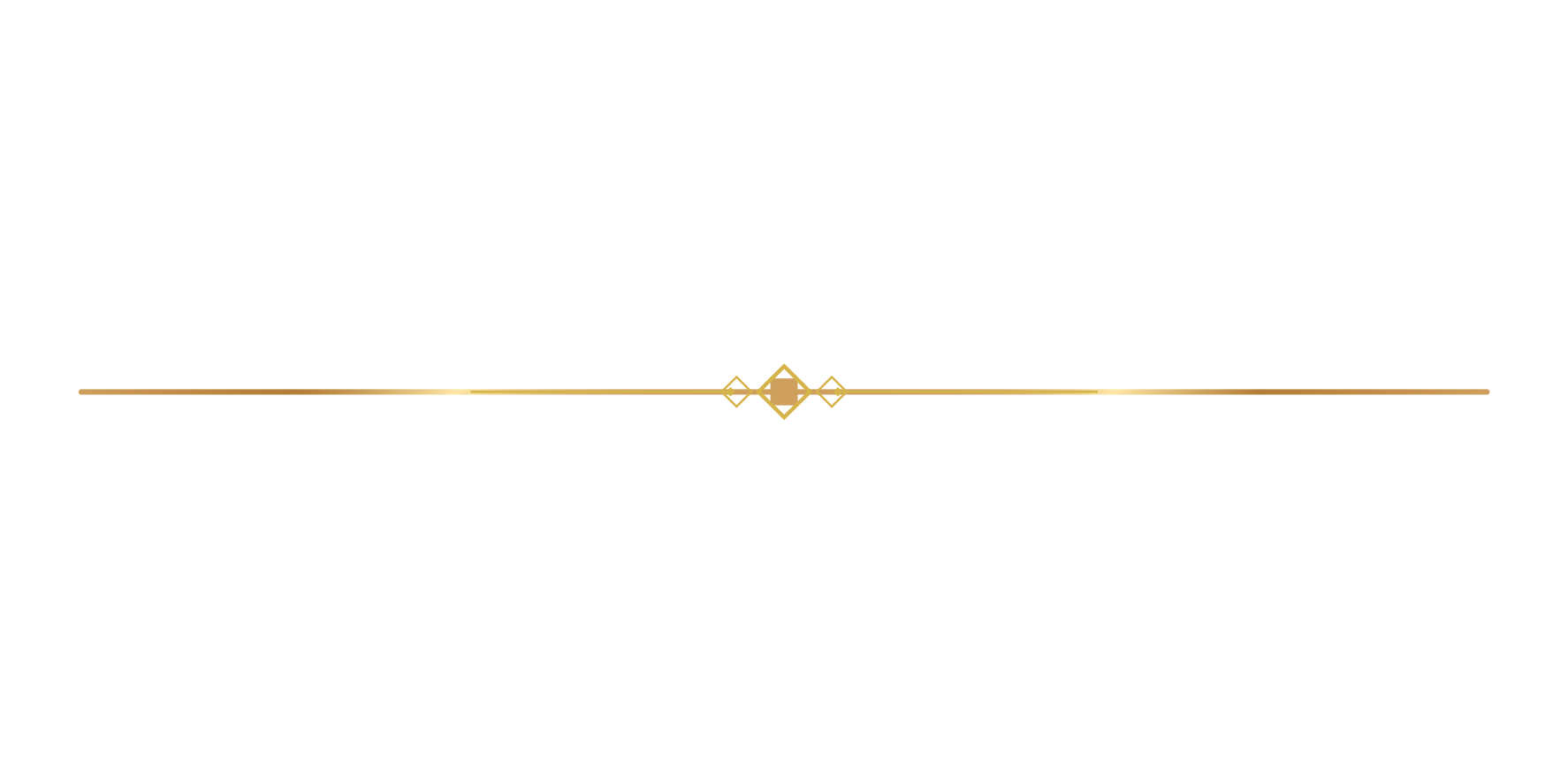 A decorative gold horizontal line with a symmetrical diamond shape in the center and thinner lines extending outward on each side, set against a black background.