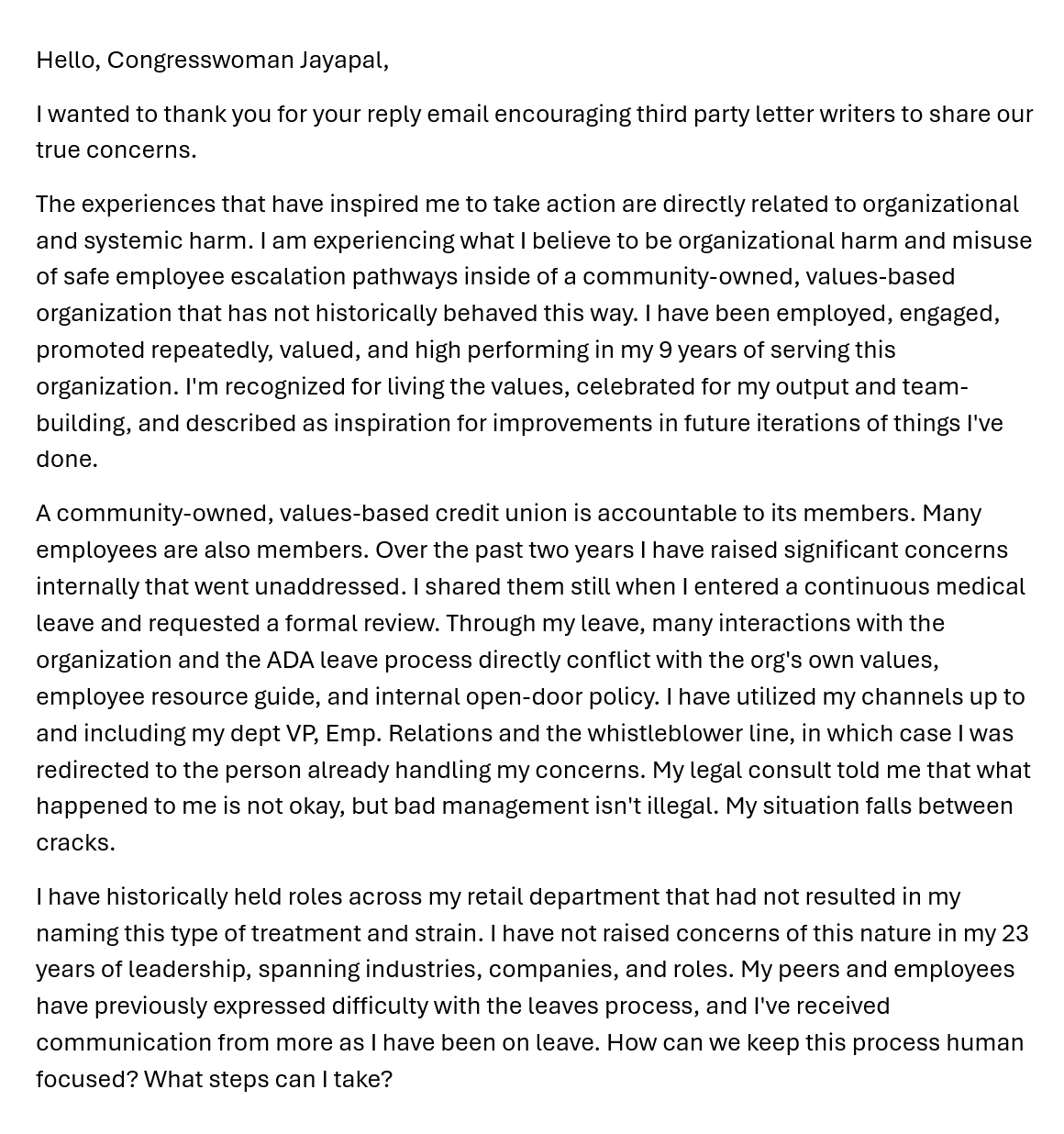 A Letter To Congresswoman Jayapal