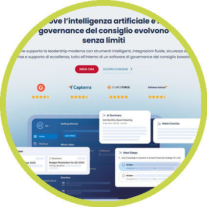 Screenshot of a website featuring software tools, reviews, and a blue interface with options for getting started, summaries, and next steps.