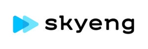 Skyeng logo featuring two blue play button icons and the company name