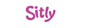 The word 'Sitty' written in purple, playful font.