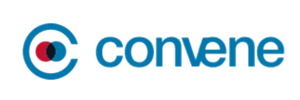 Convene logo with a blue and red circular icon and the word 'convene' in blue lowercase letters.