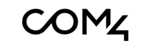 Black logo reading 'COM4' with minimalist design.