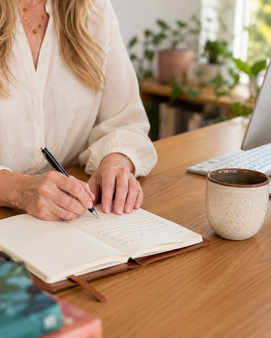 Kyrsten Kemper taking notes in a notebook during a client strategy session