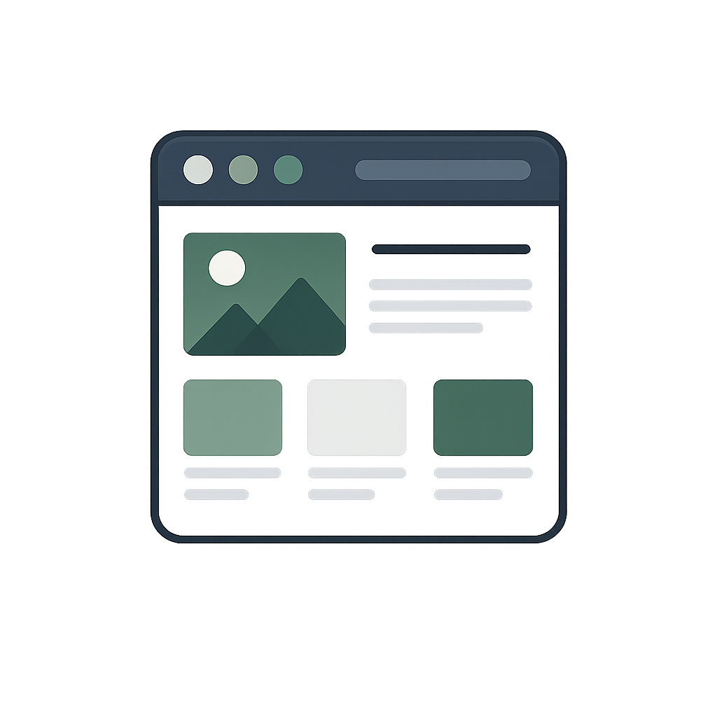 Illustration of a computer screen showing a social media or webpage layout with images and text blocks.