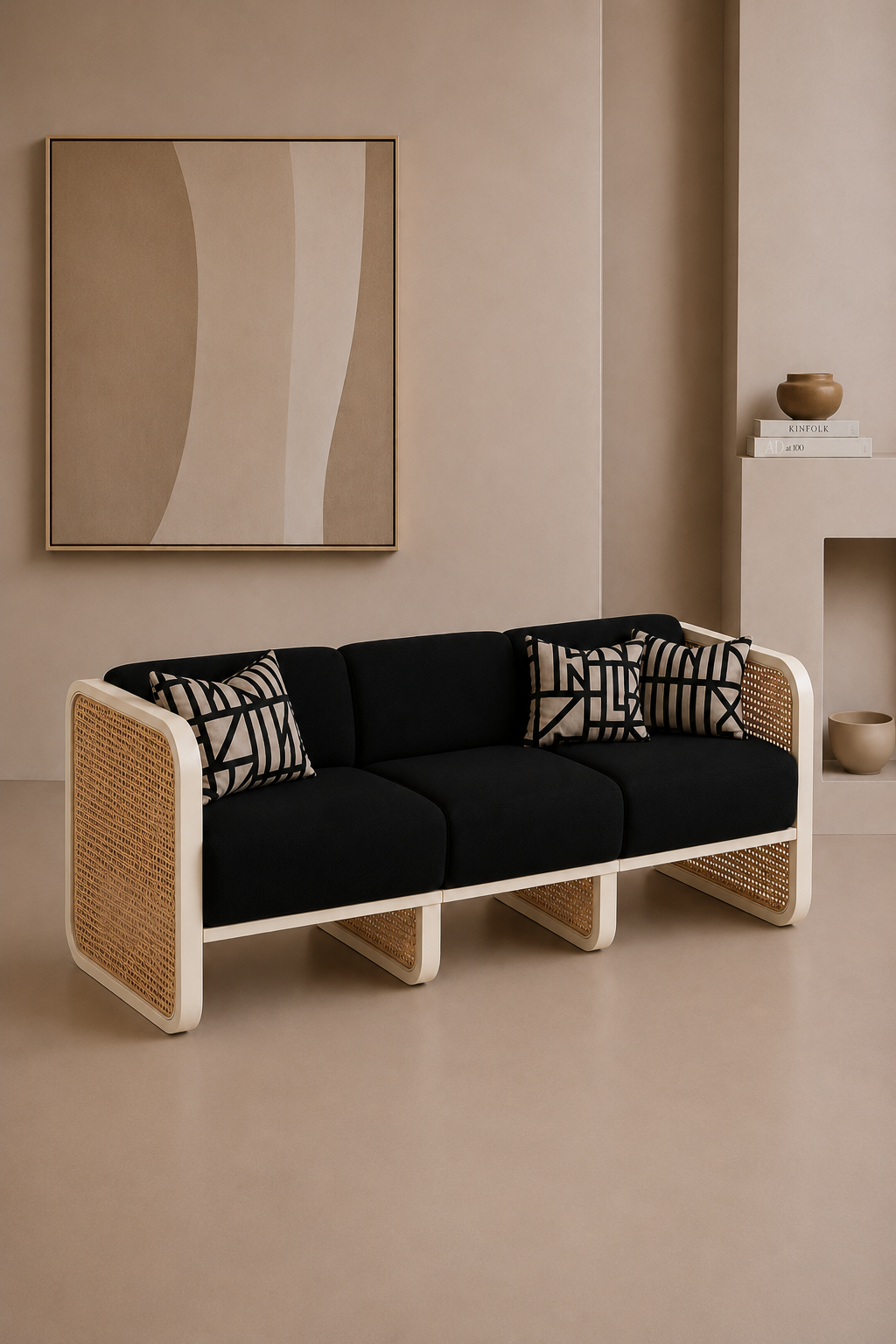 Midnight & Cream Rattan 3 Seater Sofa