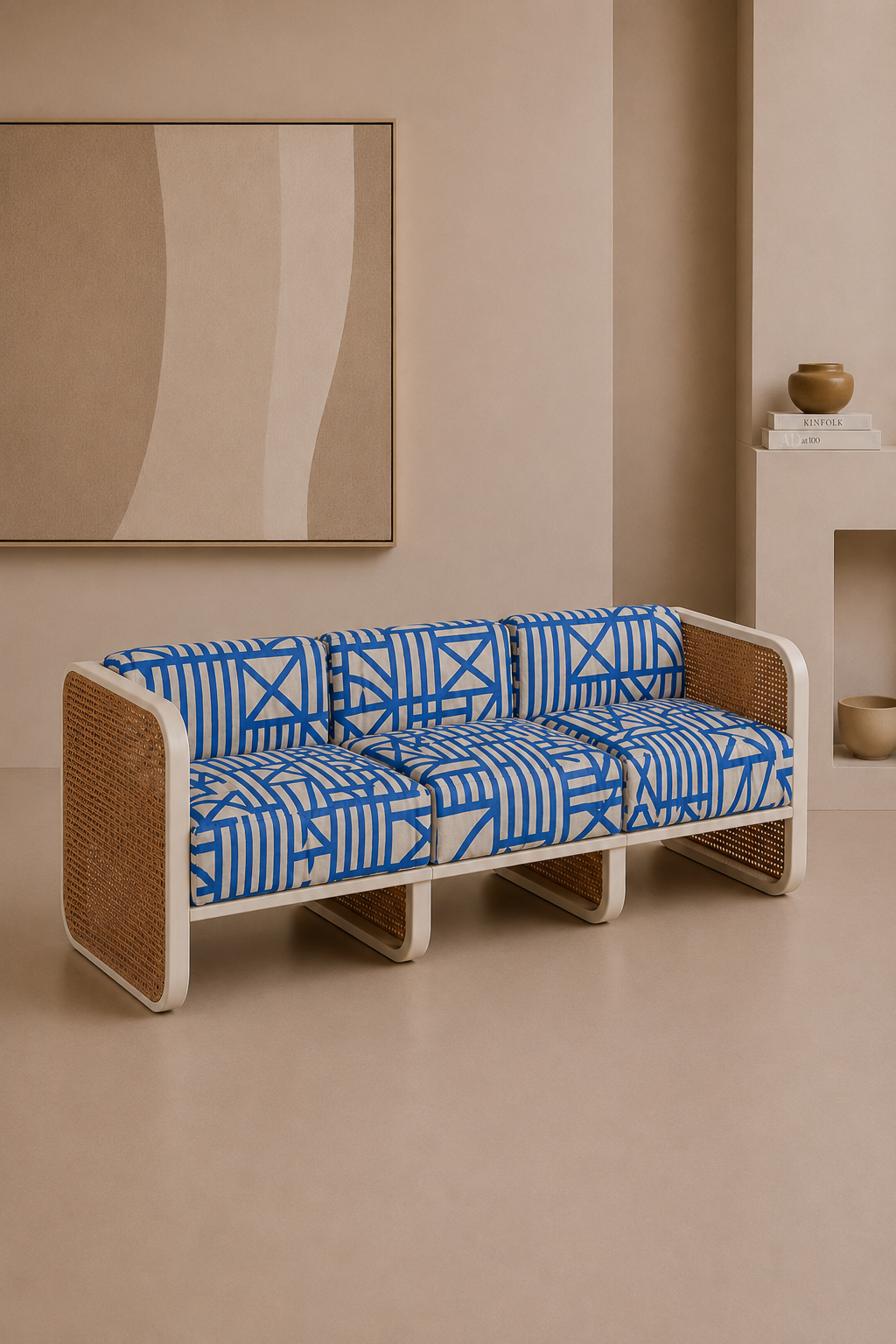 Geometric Azure Rattan 3 Seater Sofa