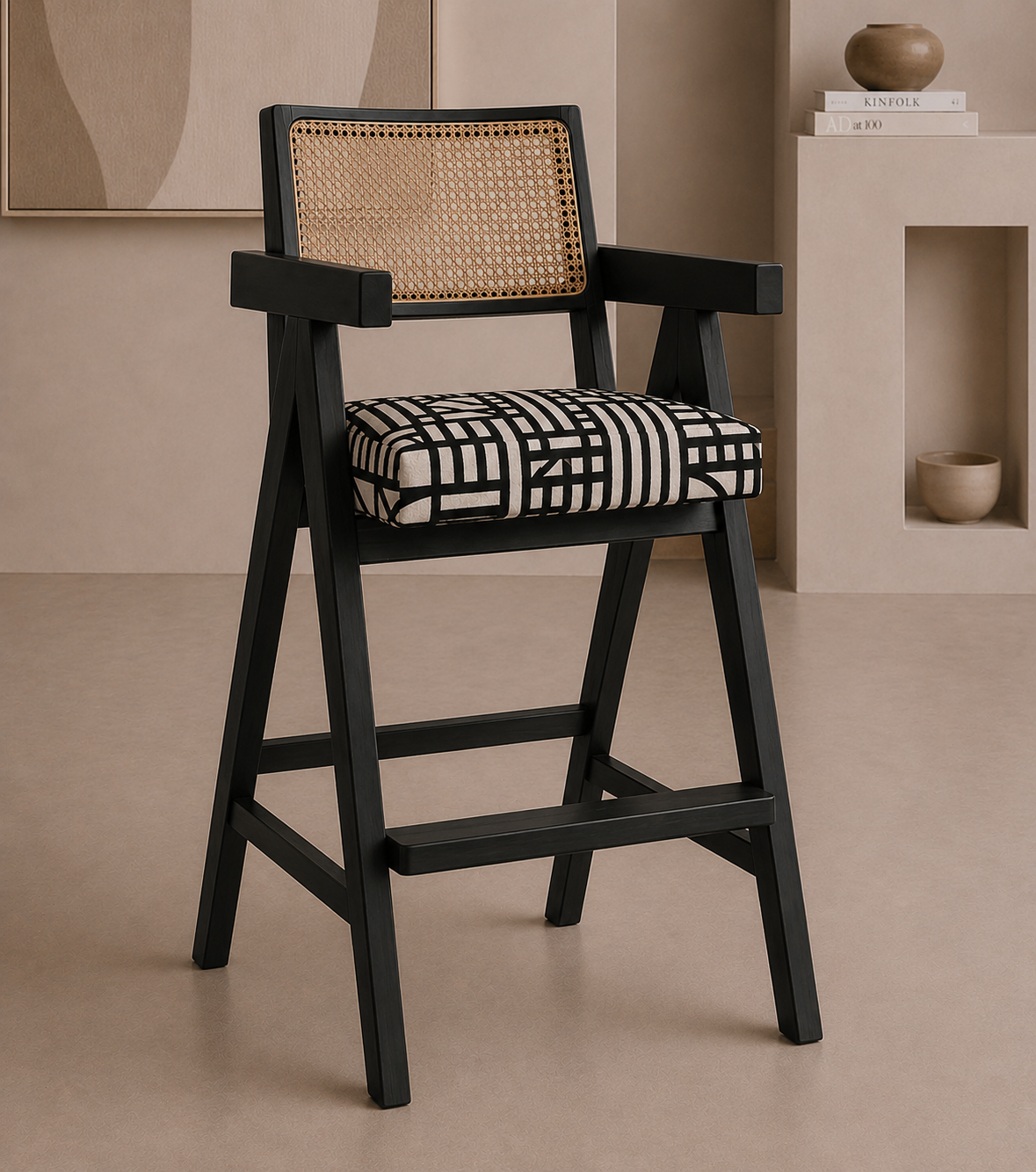 Midnight Rattan Counter Stool