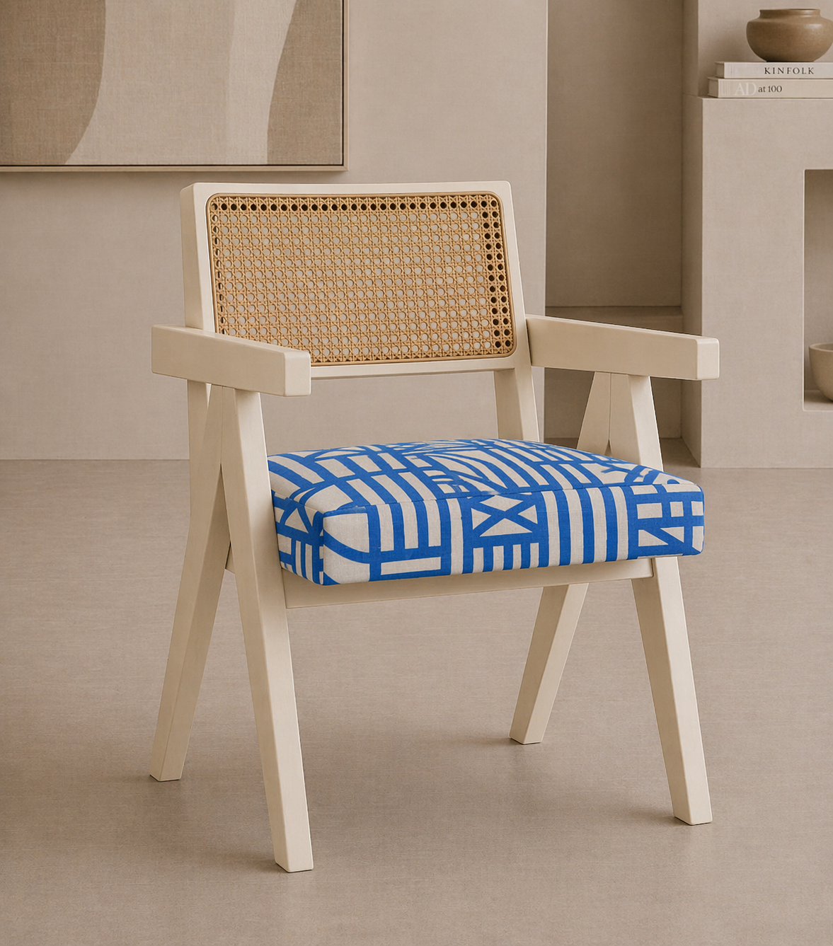 Cream & Azure  Rattan Dining Chair