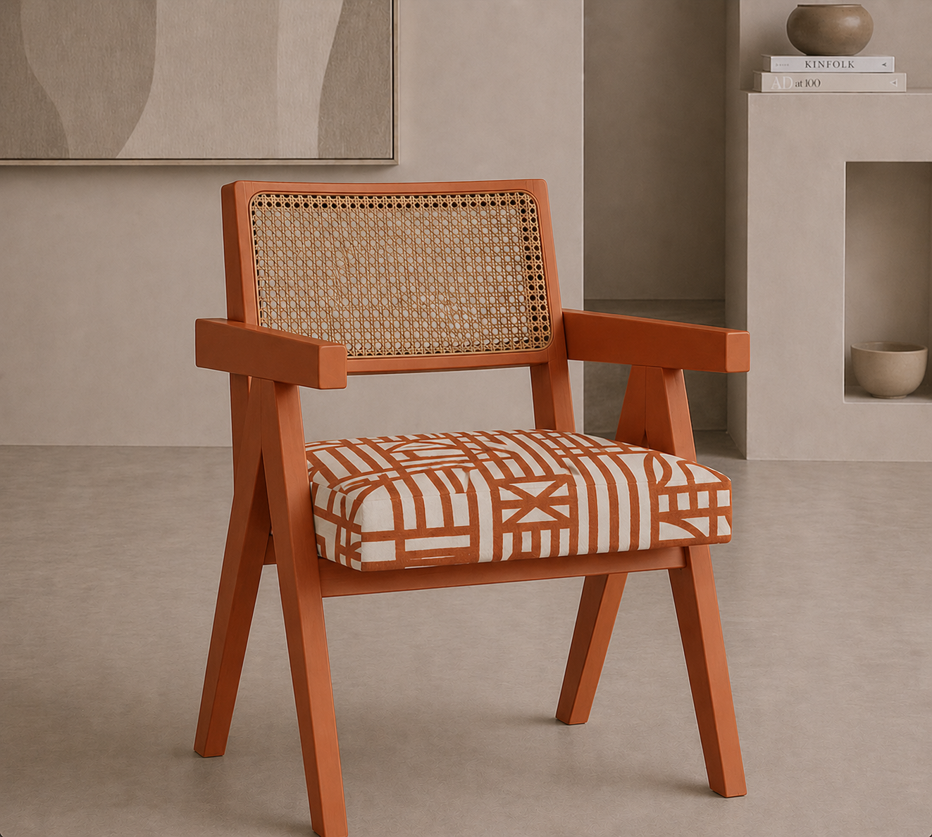 Burnt Orange Rattan Dining Chair