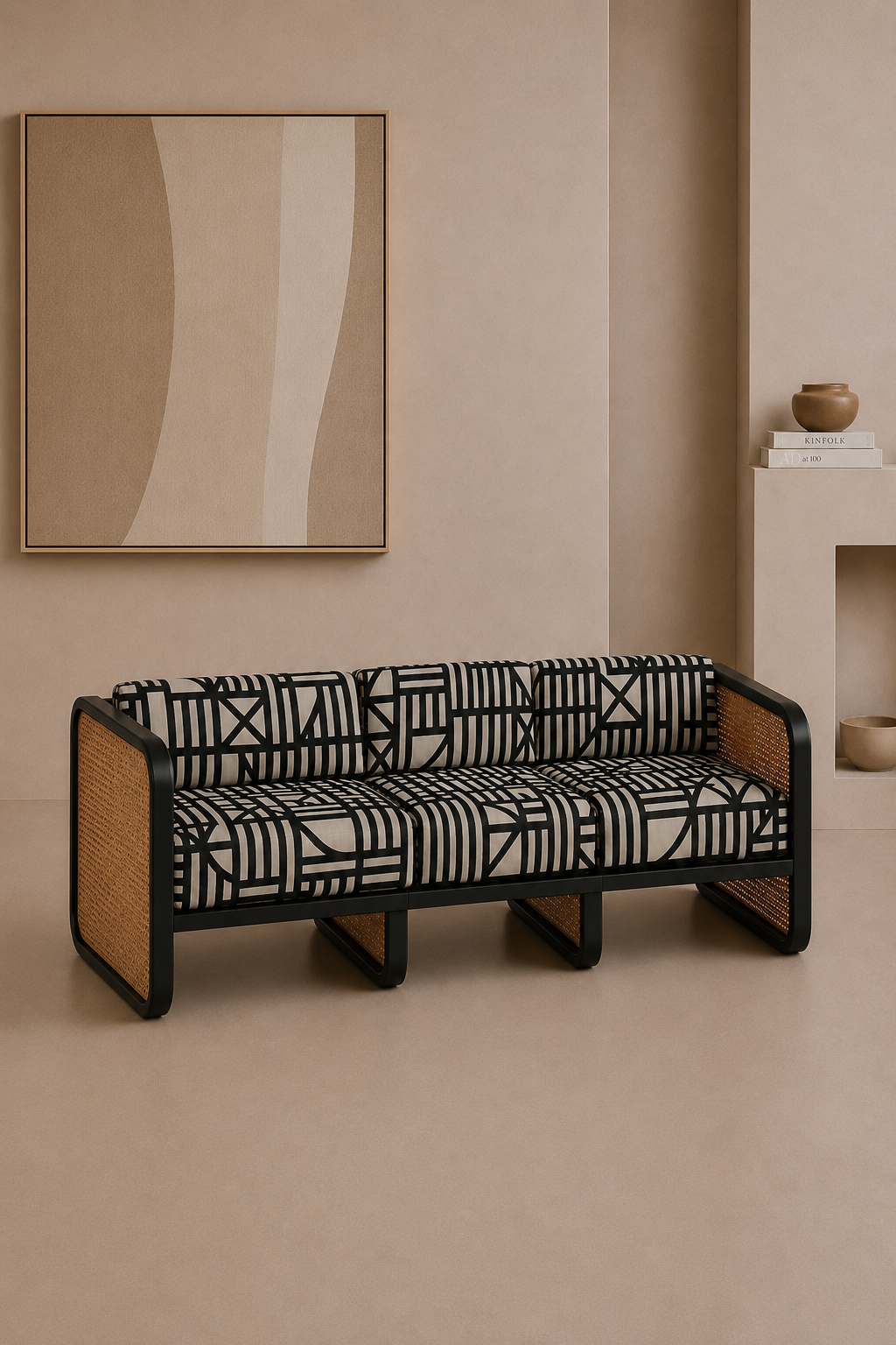 Geometric Midnight  Rattan 3 Seater Sofa