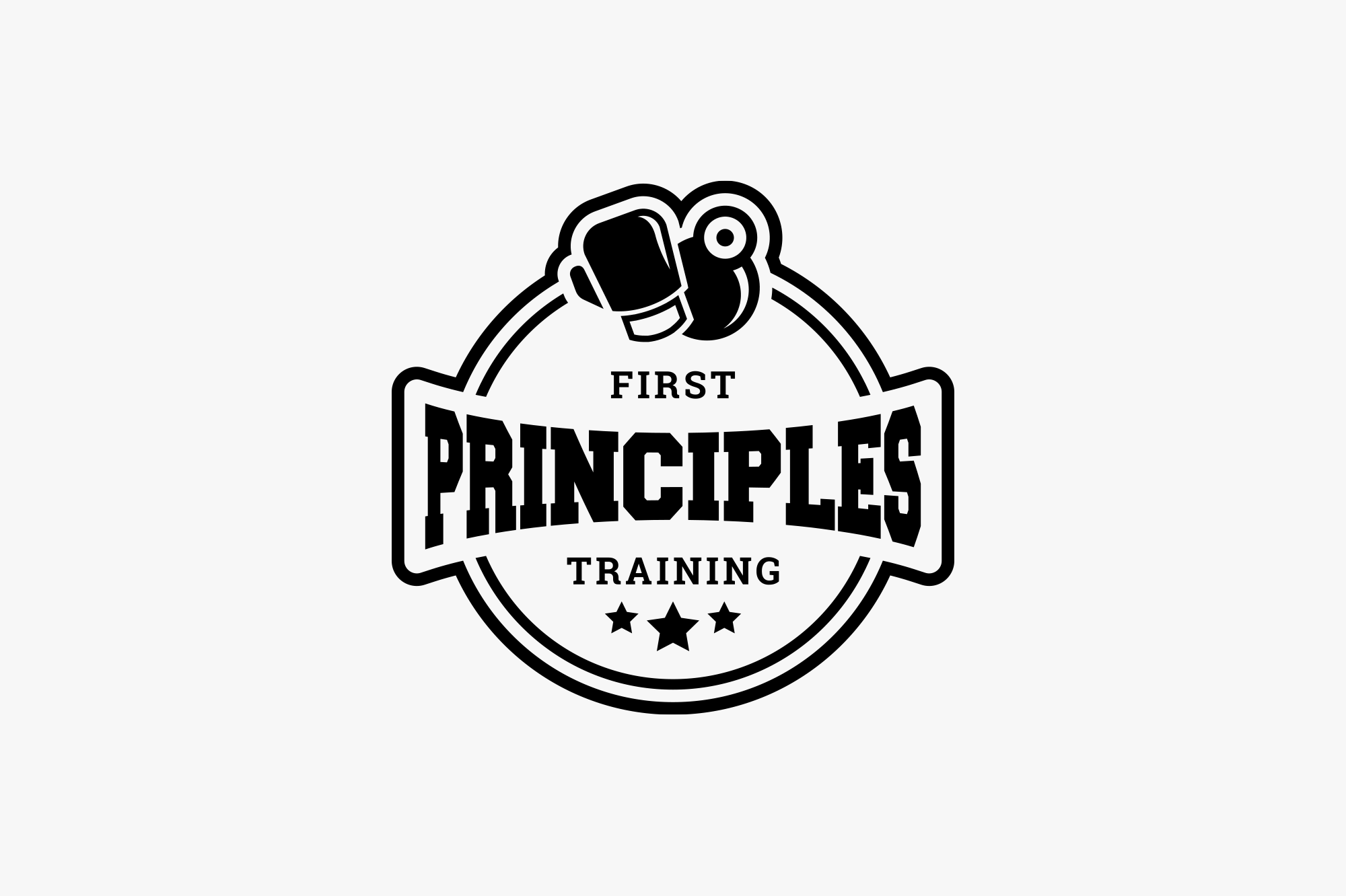 Logo for First Principles Training featuring a boxing glove and a clenched fist above the text.