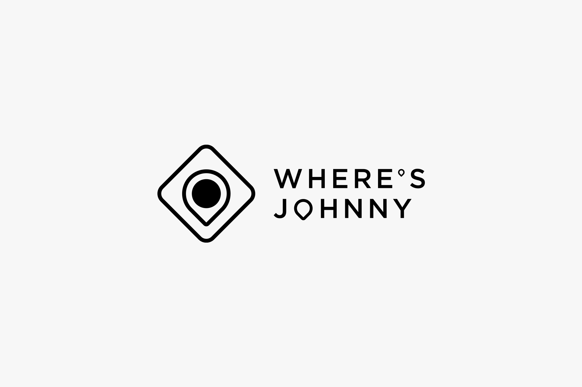 Logo with a stylized location pin icon and the text 'WHERE'S JOHNNY'.