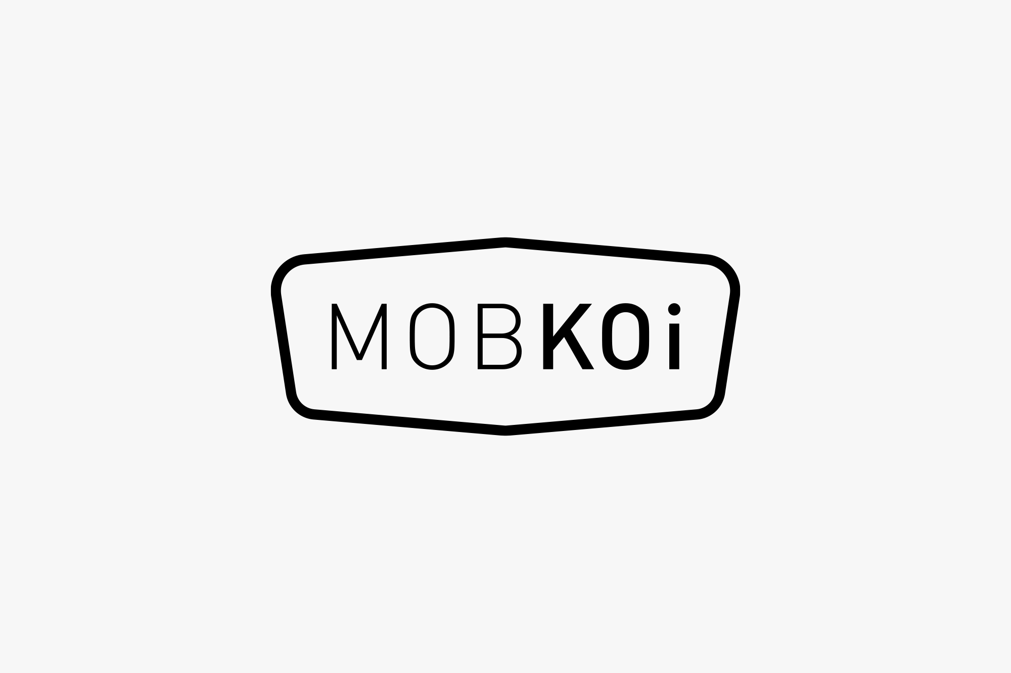 Black text that reads 'MOBKoi' inside a black, irregular shaped border on a light gray background.