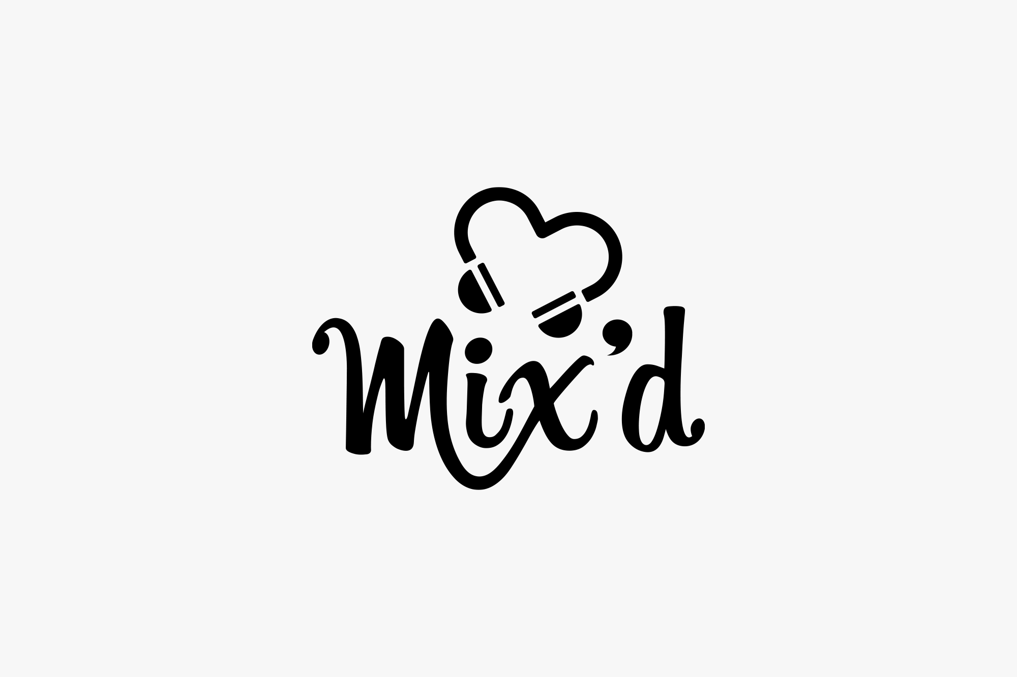 A black line drawing of a headphone placed on a heart, with the word 'Mixed' written in a playful, cursive font below.