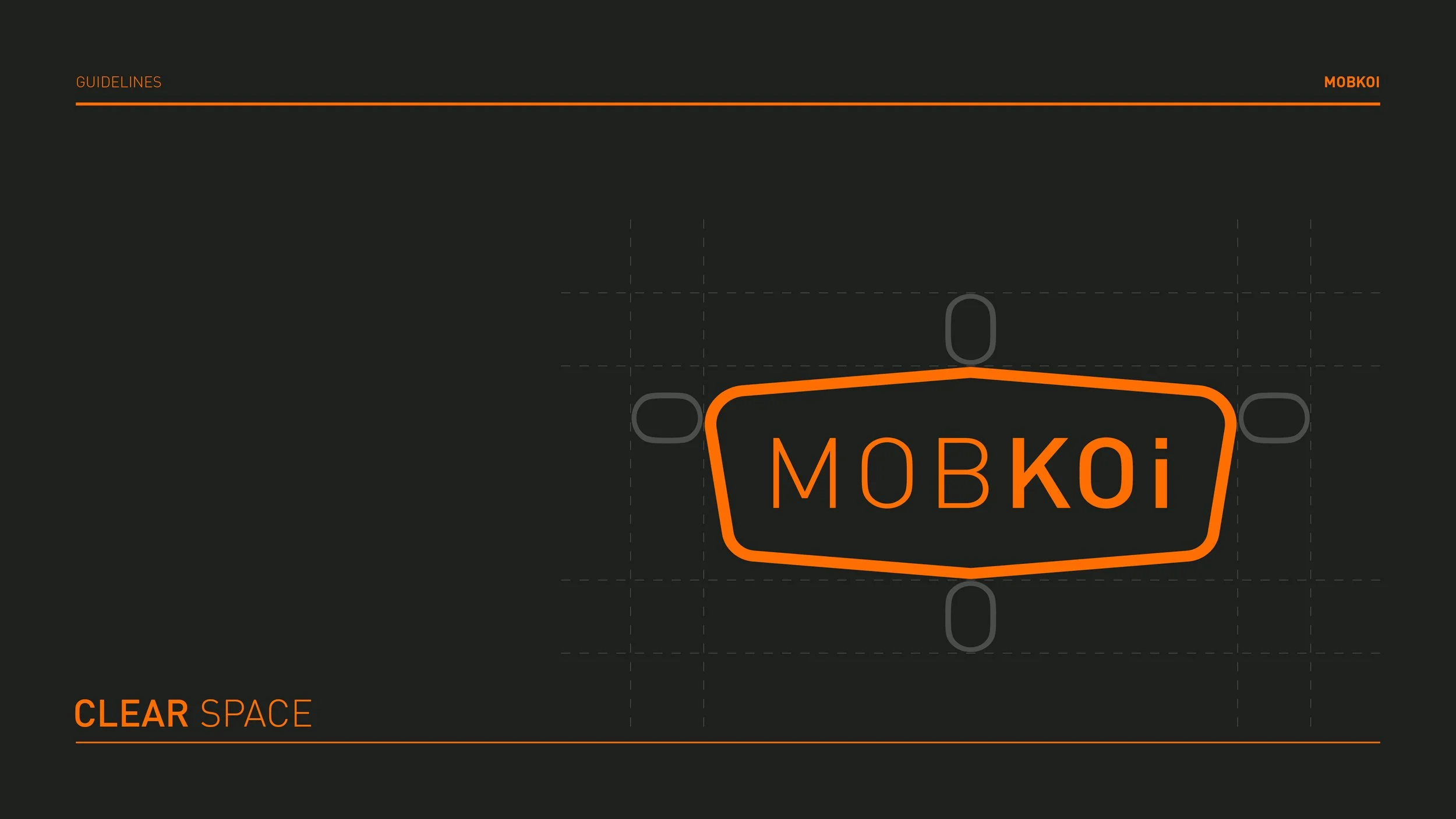 A graphic design with a black background and orange text. It features the words "GUIDELINES" and "MOBKOI" in stylized fonts, with 