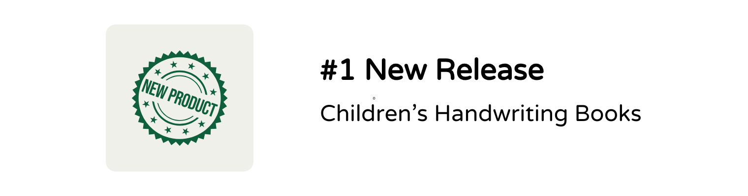 Announcement for a new children’s handwriting book release with a 'New Product' badge.