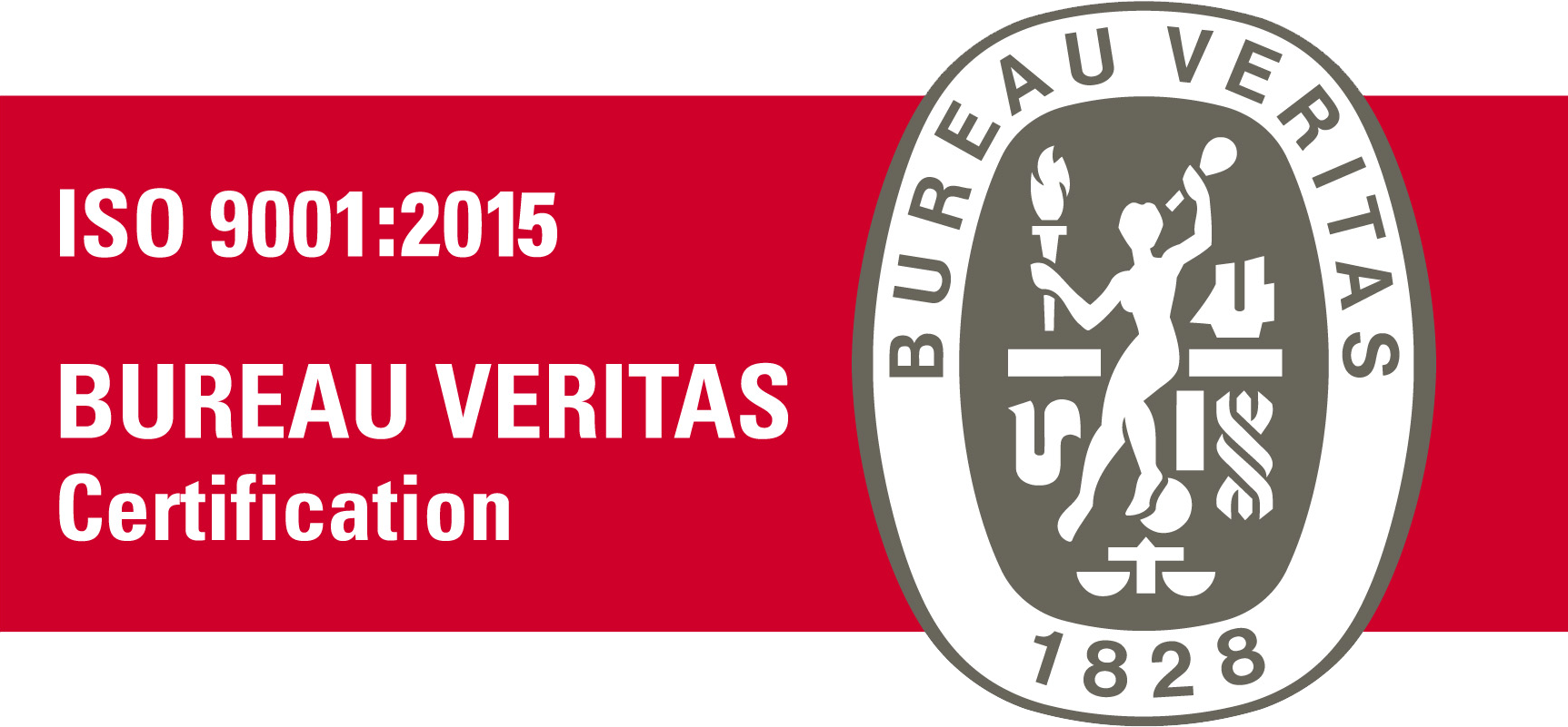 Certification label from Bureau Veritas indicating ISO 9001:2015 standards