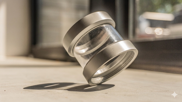 The clear polycarbonate chamber of the grinder