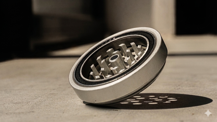 Close-up of the grinding teeth and the ball bearing