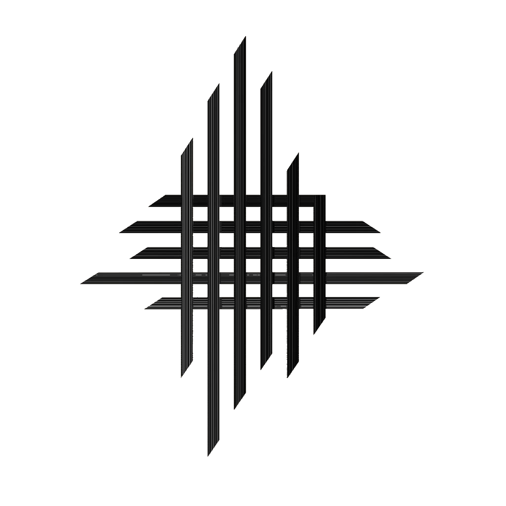 COALFIBRE LOGO : Abstract black and white geometric design with vertical and horizontal lines creating a symmetrical pattern.