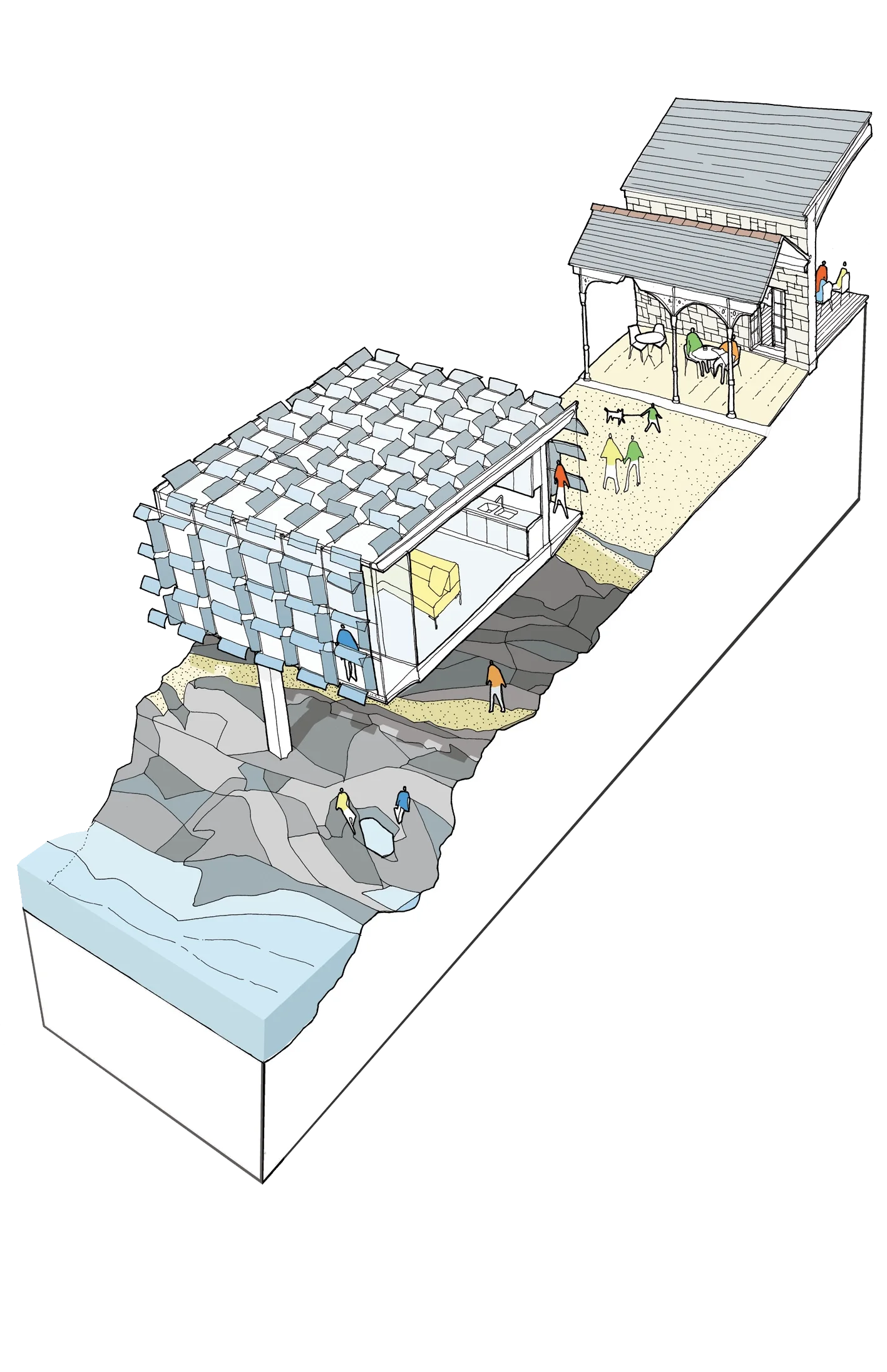 Levitate's birnbeck pier 3D section showing new multi-story pavilion.