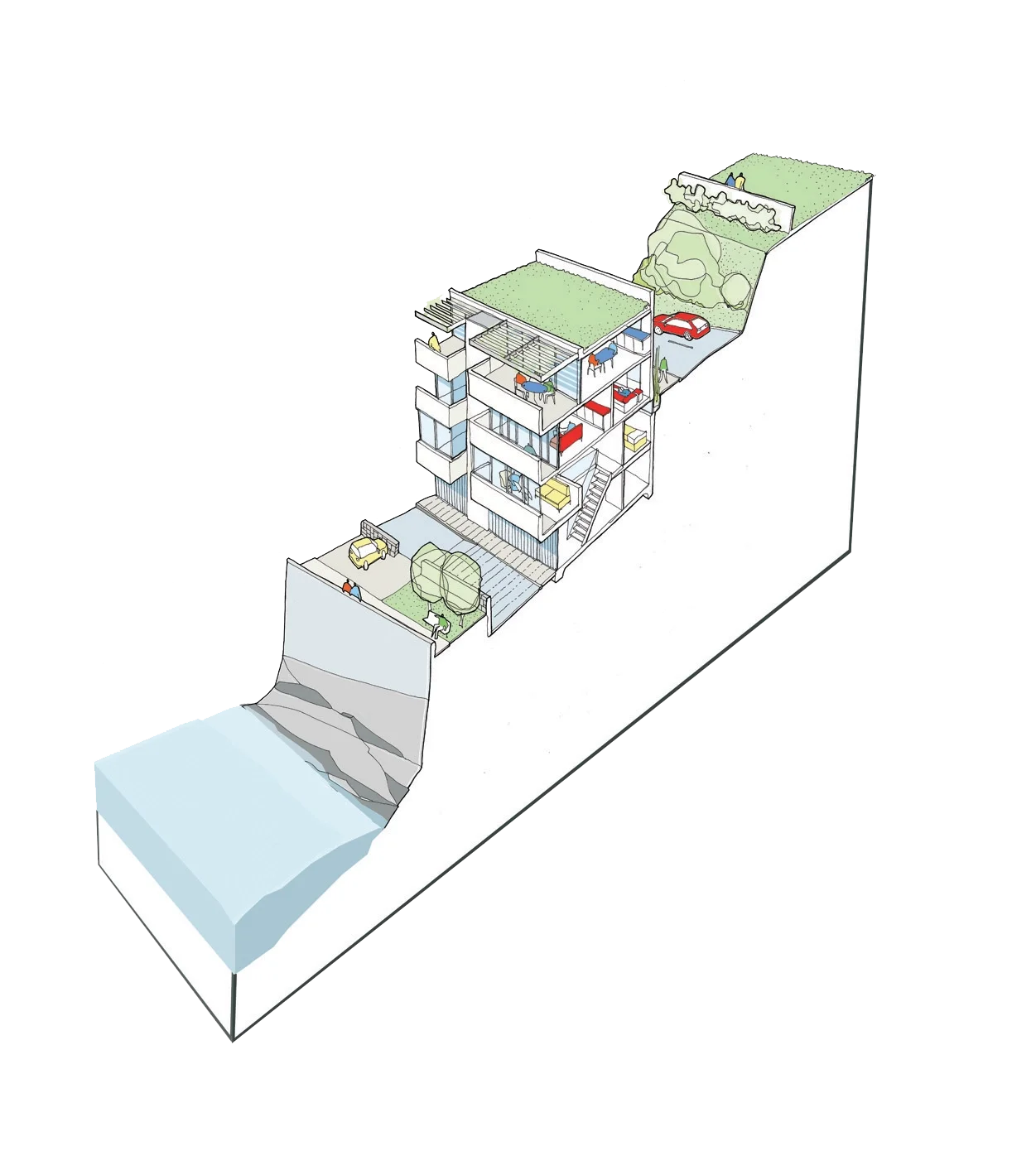 Levitate's birnbeck pier 3D section showing new multi-story flats.