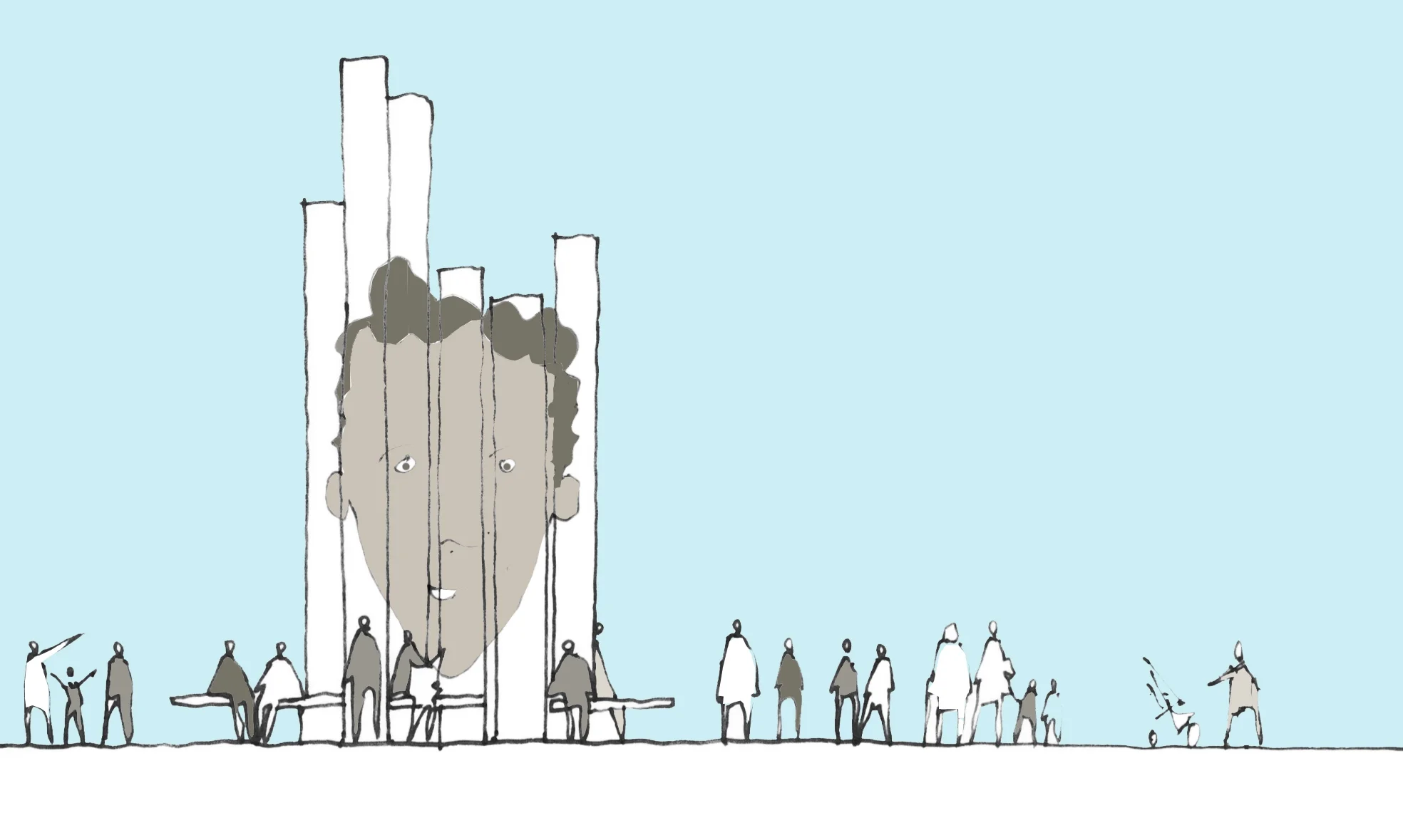 Levitate Architects Highcross Beacons Digital Sculpture concept illustration showing interactive portrait art aligned across seven totems.