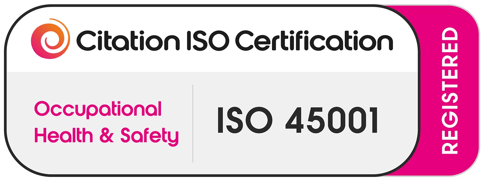 Certification badge with a logo, titled 'Citation ISO Certification' and marked as 'REGISTERED'. It indicates a certificate for Occupational Health & Safety, ISO 45001 standard.