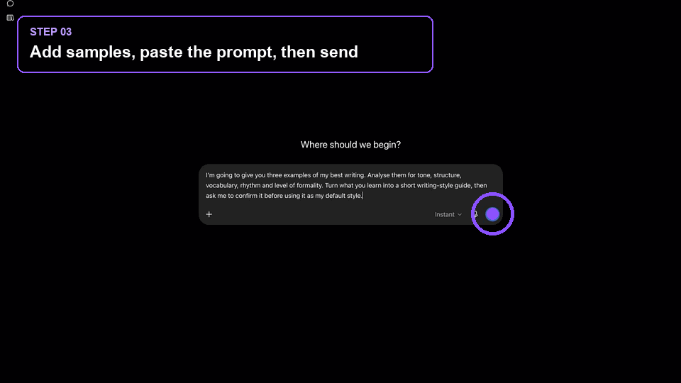 Paste a writing style prompt into ChatGPT
