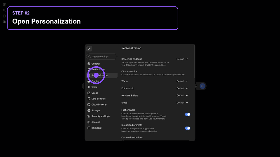 Open ChatGPT Memory settings