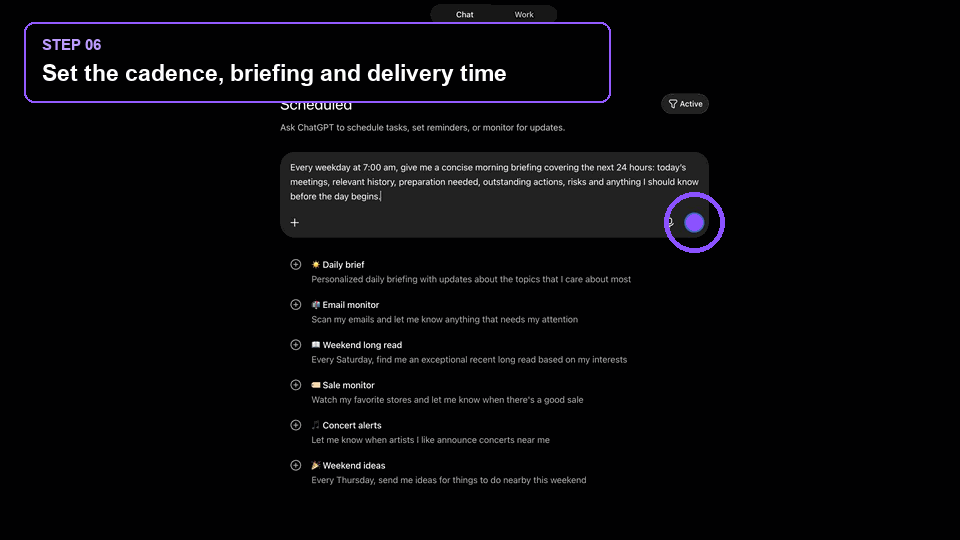 Schedule a morning briefing in ChatGPT