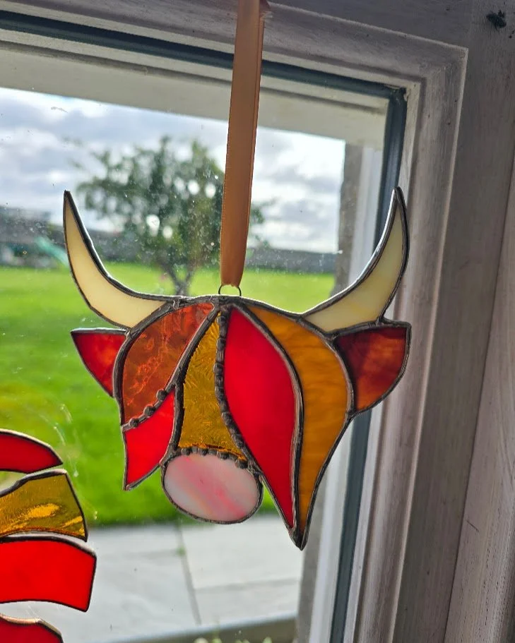 Stained Glass highland cow suncatcher