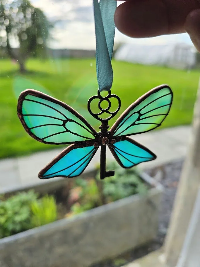 Stained Glass Skeleton Key Butterfly