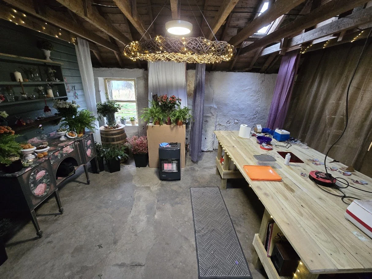 The rustic barn setting where classes are held and where Caroline creates her glass art pieces