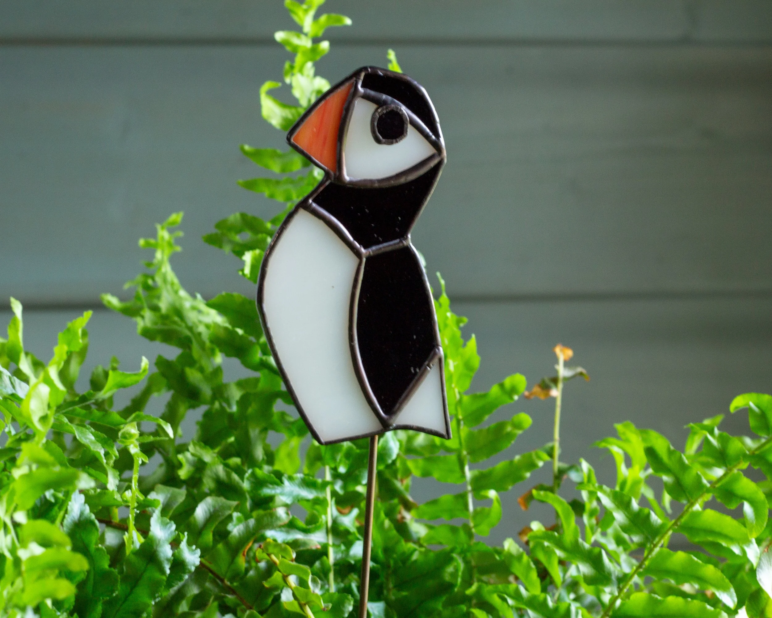 Tiffany Style Stained Glass Puffin Plant Stake